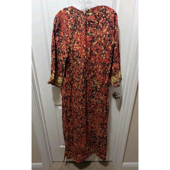 "Golden Hour" Vintage Pakistan Chain Gold Stitched Red Maxi Dress Size M Kurta - Picture 9 of 11